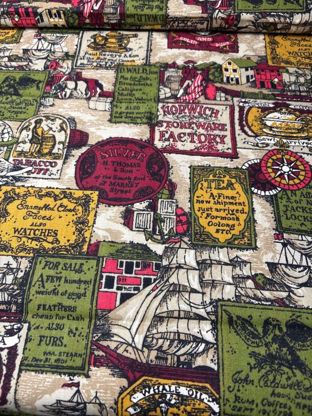 1/2 yard x 48" Upholstery Fabric Screen Printed Retro Graphics Vintage